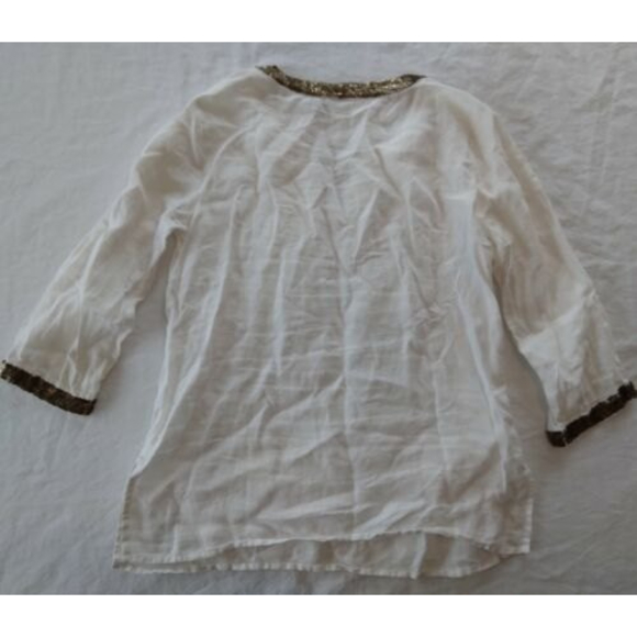Chico's White Tunic Blouse Linen Sequins Women's Size 1 - Picture 6 of 8